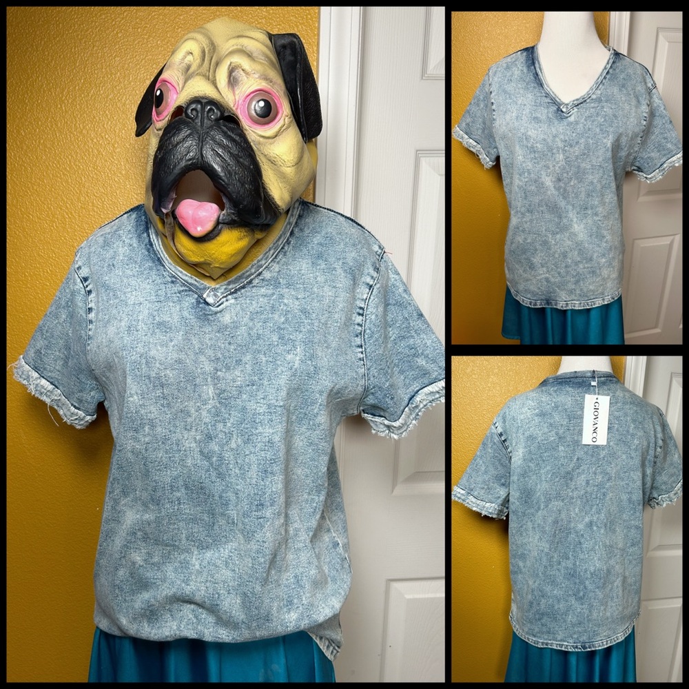 GIOVANCO, distressed denim, v neck top!!